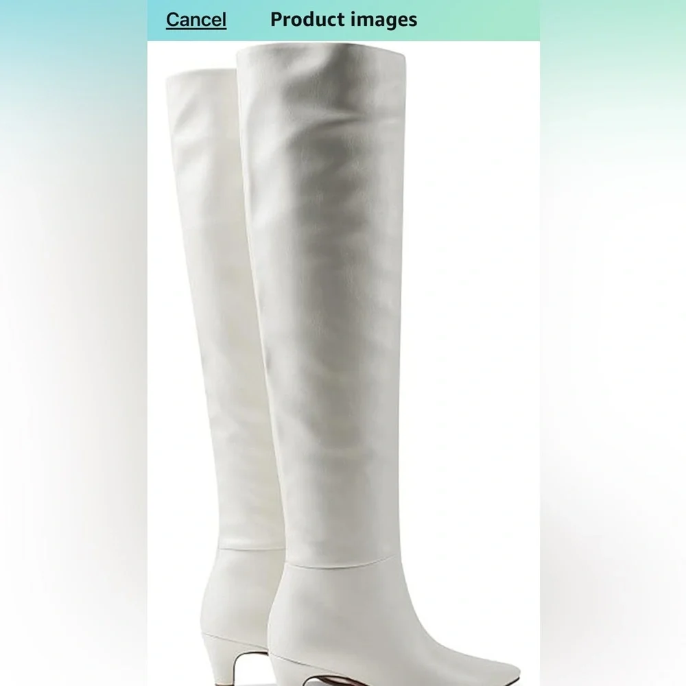 Square Toe Slip On Wide Calf Slouch Low Kitten Heel Over The Knee High Boots